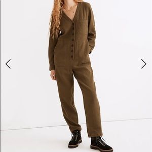 Madewell Diamond Jacquard Coverall Jumpsuit in Kale Green